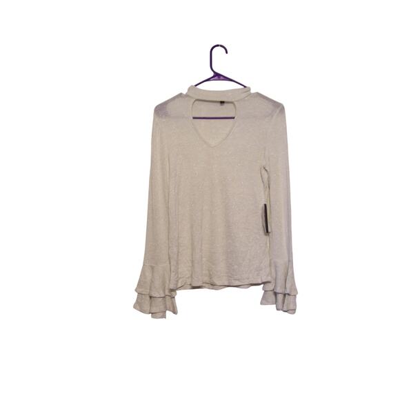 Lily Black Juniors Tiered Bell Sleeve Choker Top Size Small - Picture 1 of 2